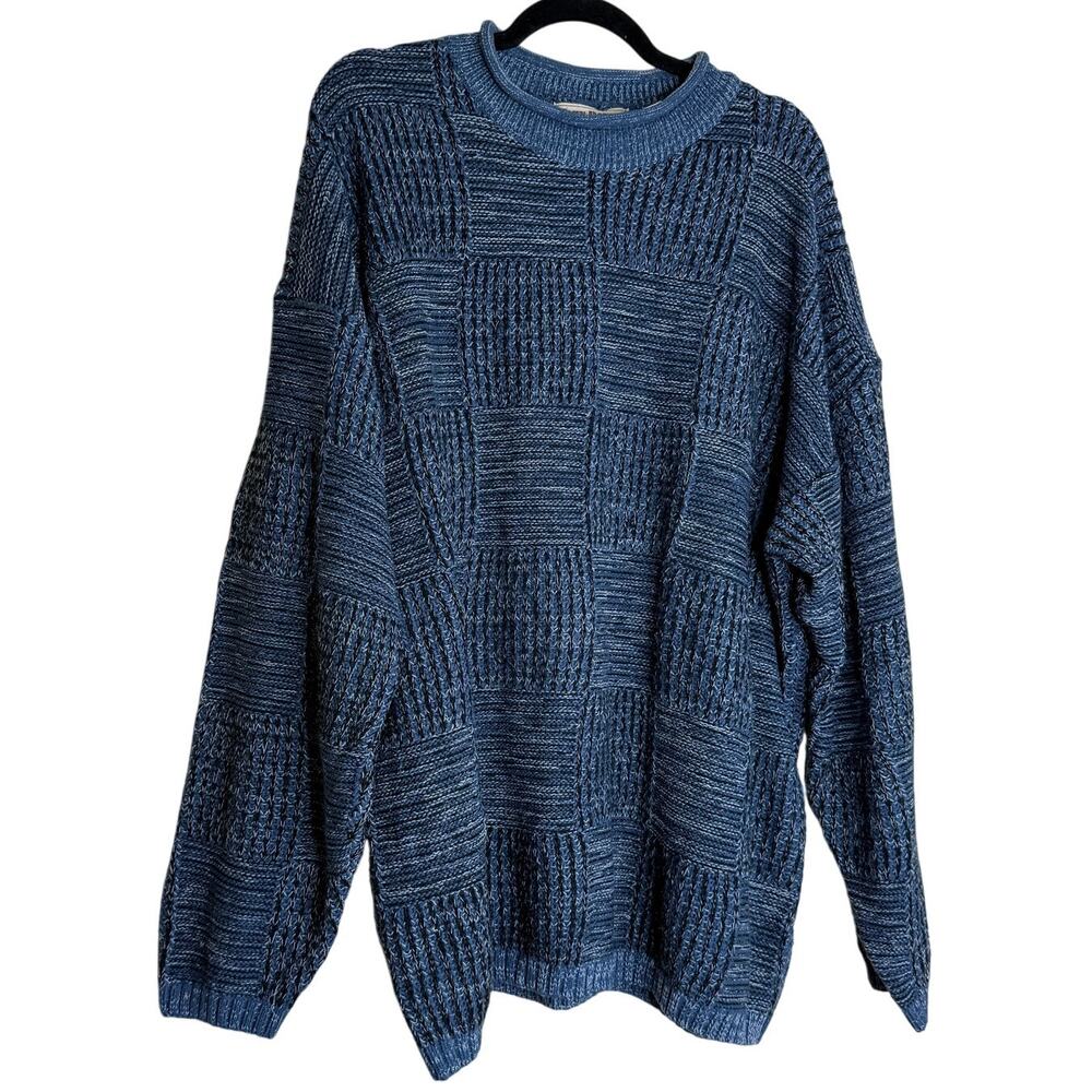 Vintage John Baner Jumper Sweater Mens XL Blue Knit Wool Fisherman Grampacore